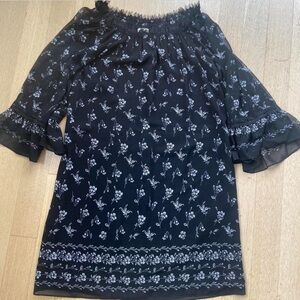 Max Studio Black Ruffled 3/4 Sleeve Mini Dress